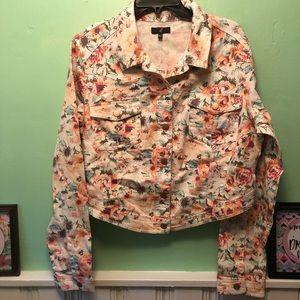 NWT Stretch Denim Floral Cropped Jacket